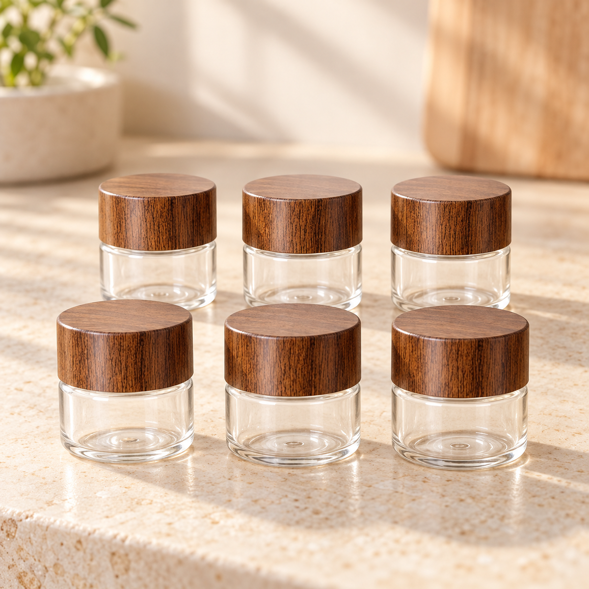 ProduktKlar 15882922426708 – sechs leere Mini-Gläser mit Holzdeckeln, S 10 ml